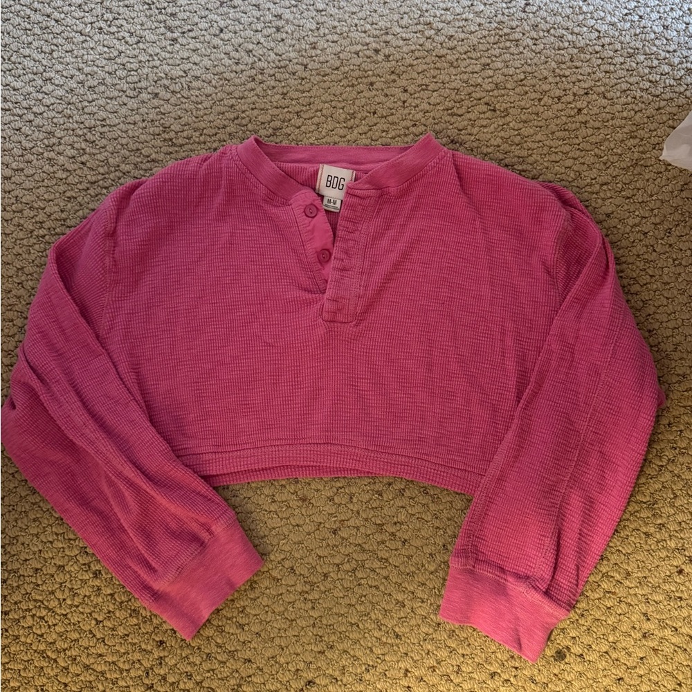 Urban Outfitters Pink Cropped Long Sleeve Top Size Medium Perfect Condition